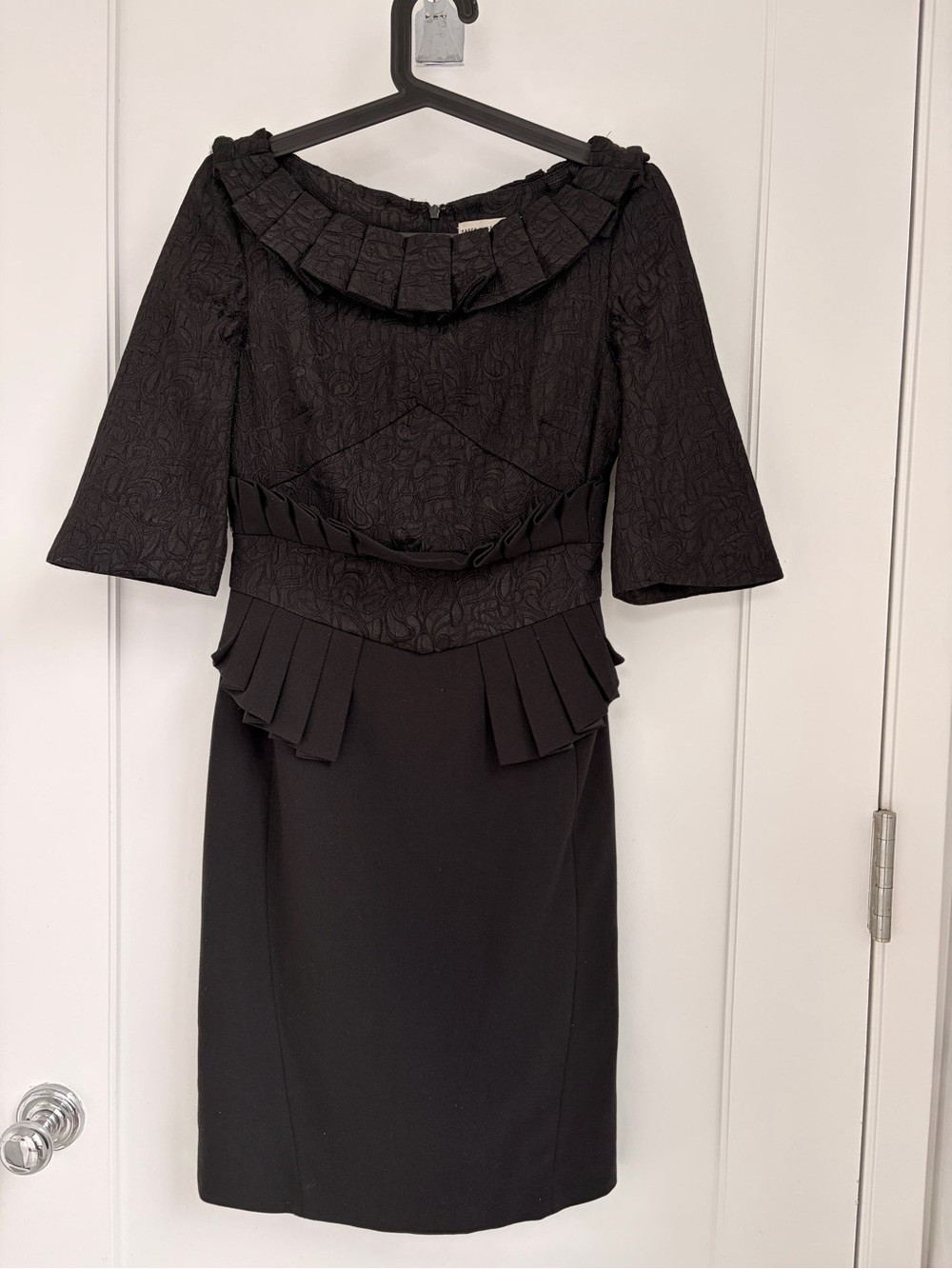 Karen Millen Black Pleated-Trim Midi Dress